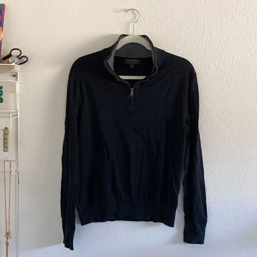 Banana Republic Luxe Black Quarter 1/4 Zip Small Cotton Rayon/Viscose Nylon